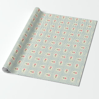 Papier Cadeau Impression de bloc floral rose rayé bleu