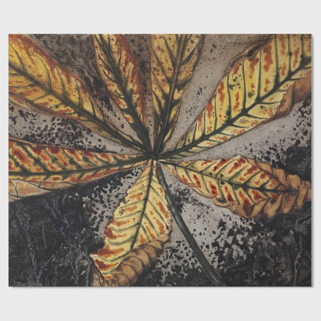Papier Cadeau Impression de feuille de châtaignier d'automne Art (Plat)