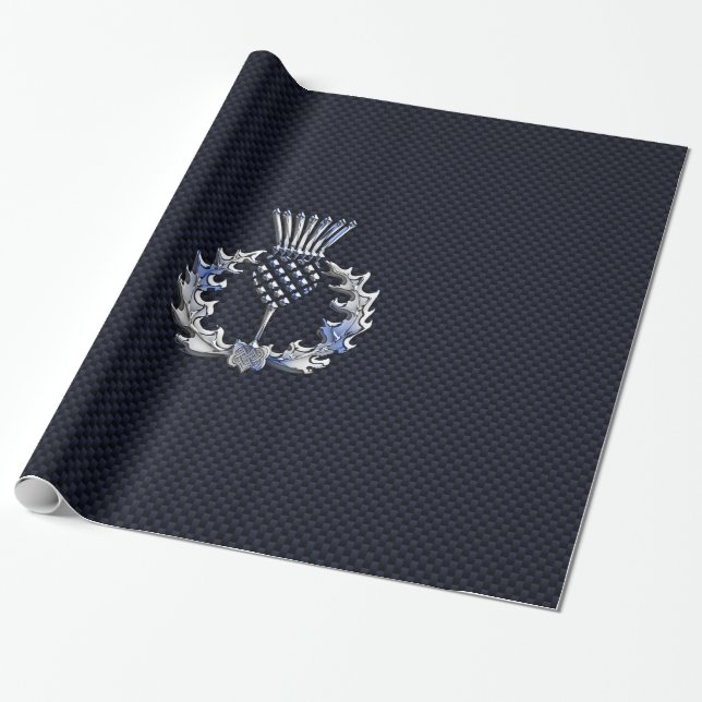 Papier Cadeau Impression de fibre de carbone argent Chardon écos (Déroulé)