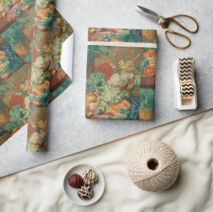 Papier Cadeau Impression de fruits et fleurs vintage pour cuisin