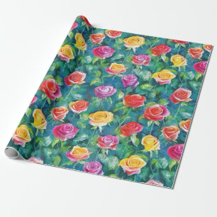 Papier Cadeau Impression de jardin de roses en fleurs en aquarel