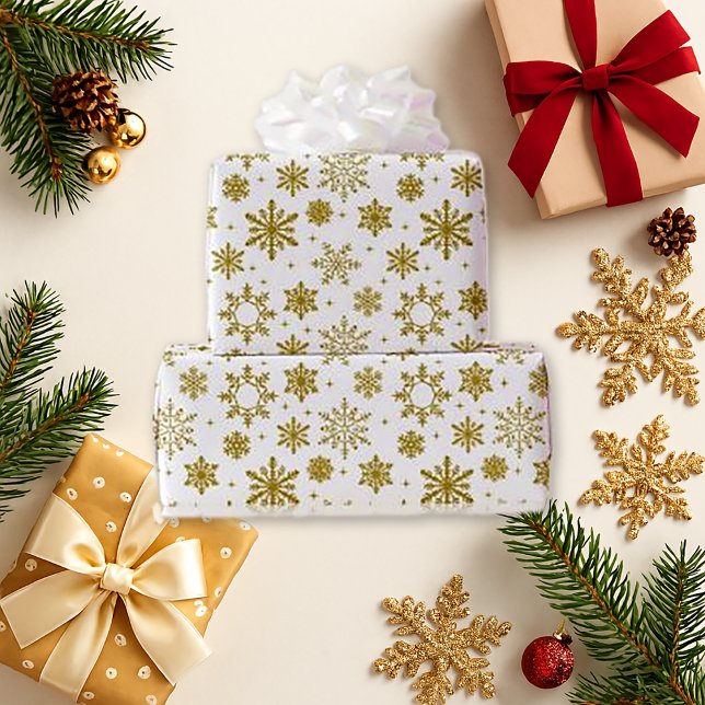 Papier Cadeau Impression de Noël blanc Gold (Créateur téléchargé)