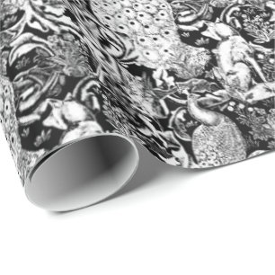 Papier Cadeau Impression de paon Art nouveau, noir et blanc