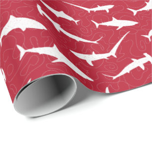 Papier Cadeau Impression de requins rouges et blancs