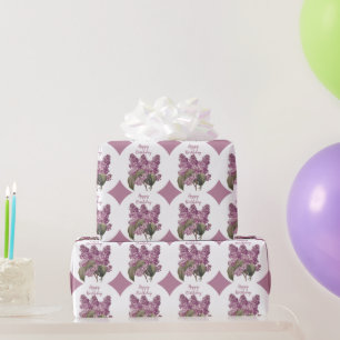 Papier Cadeau Impression diamant violet avec Anniversaire Fleurs