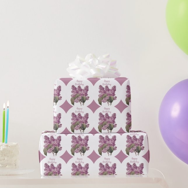 Papier Cadeau Impression diamant violet avec Anniversaire Fleurs (Cadeaux de fête)