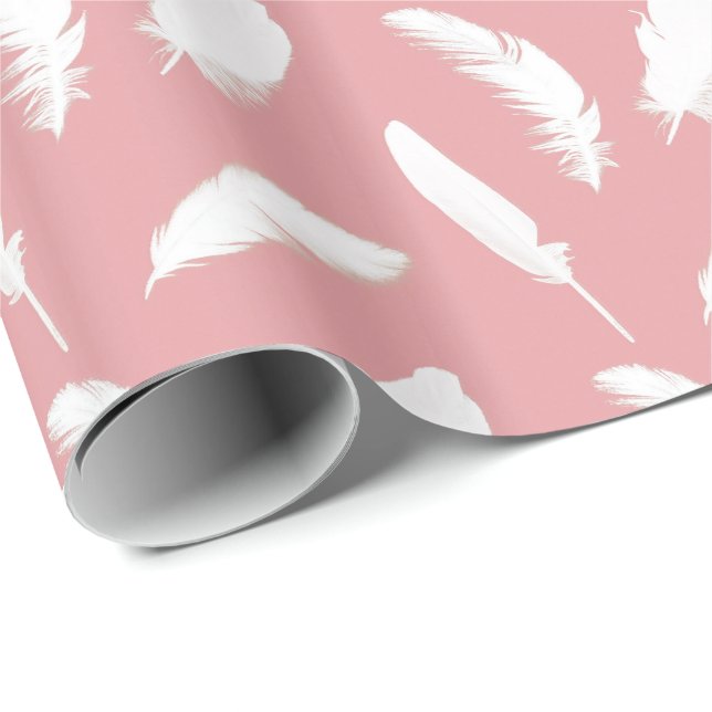 Papier Cadeau Impression en plumes blanches sur coque rose (Coin rond)