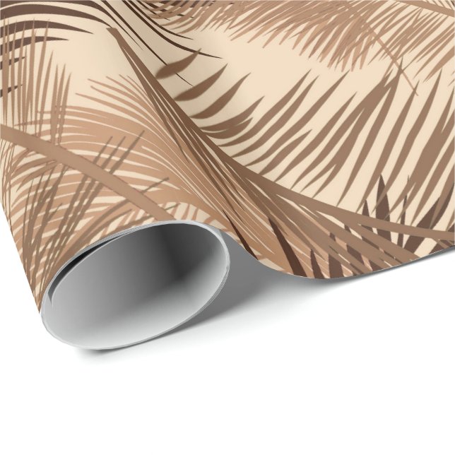 Papier Cadeau Impression feuille de palmier, marron foncé, beige (Coin rond)