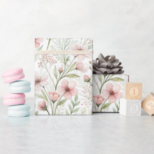 Papier Cadeau Impression Fleur sauvage souple   Aquarelle Blush 