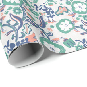 Papier Cadeau Impression florale amusante sur fond blanc