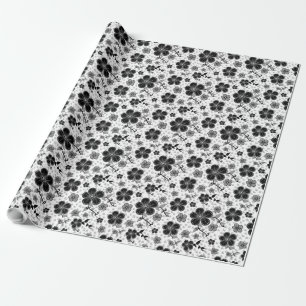 Papier Cadeau Impression florale noir et blanc