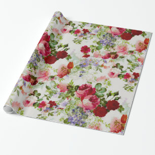 Papier Cadeau Impression florale rouge et rose vintage à la mode