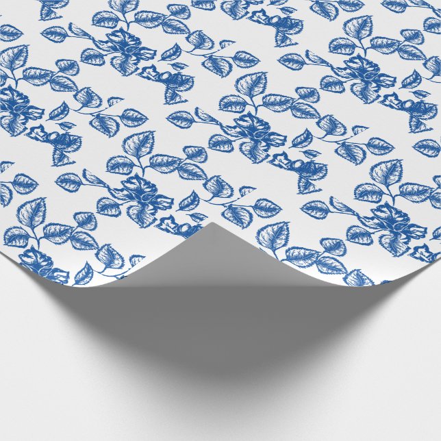 Papier Cadeau Impression Flore bleue Delft-LIke (Coin)