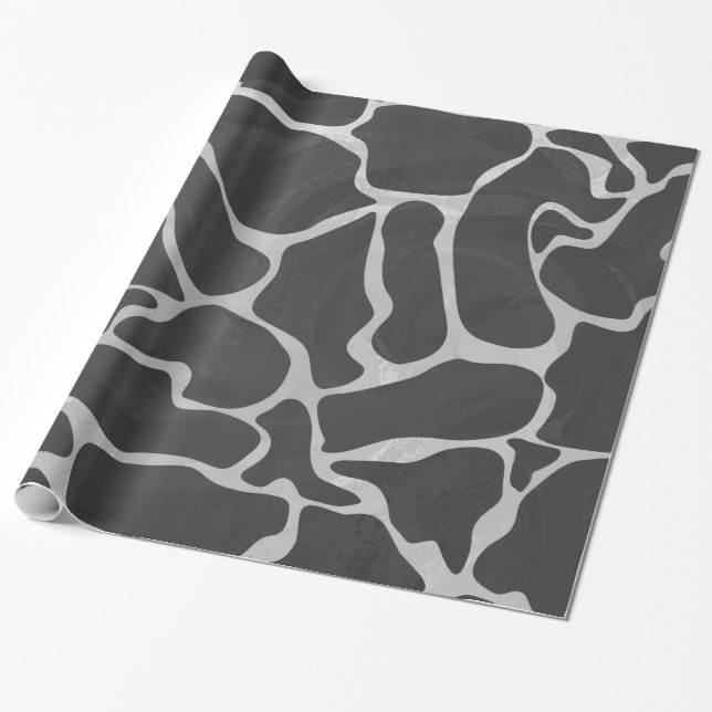 Papier Cadeau Impression Giraffe noir et gris clair (Déroulé)