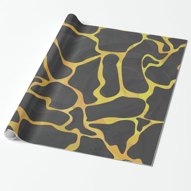 Papier Cadeau Impression Giraffe noir et jaune (Déroulé)