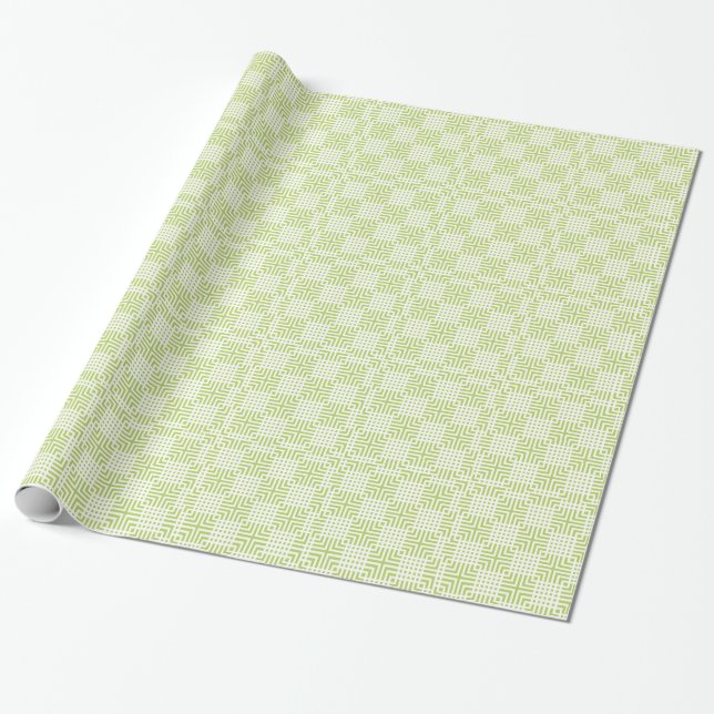 Papier Cadeau Impression Japonaise Vert Clair Et Blanc (Déroulé)