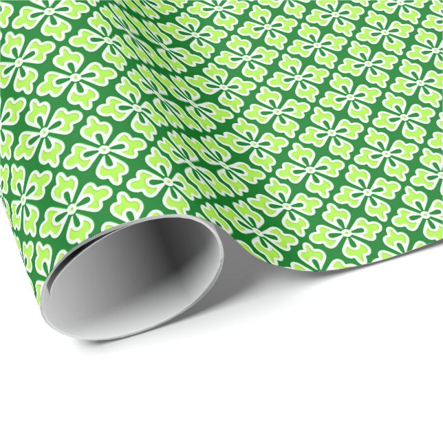 Papier Cadeau Impression kimono floral, vert citron et pin (Coin rond)