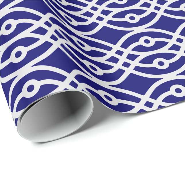 Papier Cadeau Impression kimono, gris argenté et bleu marine (Coin rond)