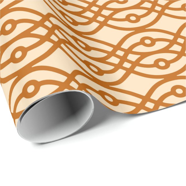 Papier Cadeau Impression kimono, pêche et terre cuite (Coin rond)