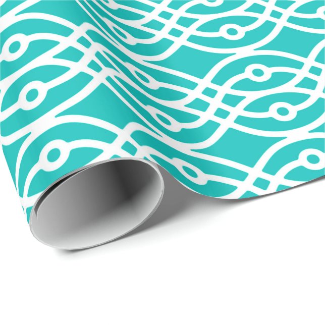 Papier Cadeau Impression kimono, turquoise et blanc (Coin rond)
