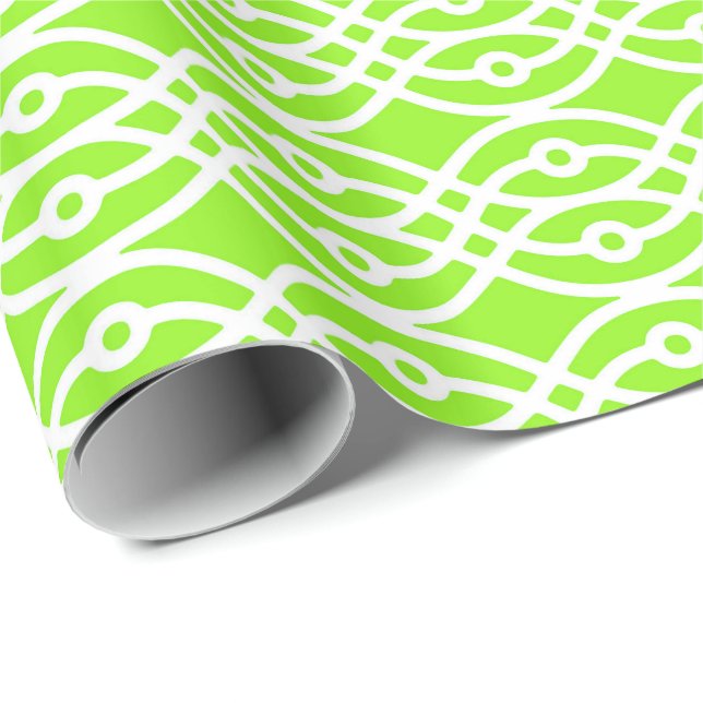 Papier Cadeau Impression kimono, vert citron et blanc (Coin rond)