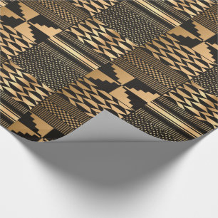Papier Cadeau Impression Kwanzaa Kente (Noir/Or)