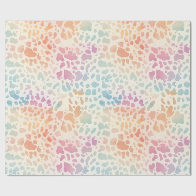 Papier Cadeau Impression léopard arc-en-ciel pastel à l'aquarell (Plat)