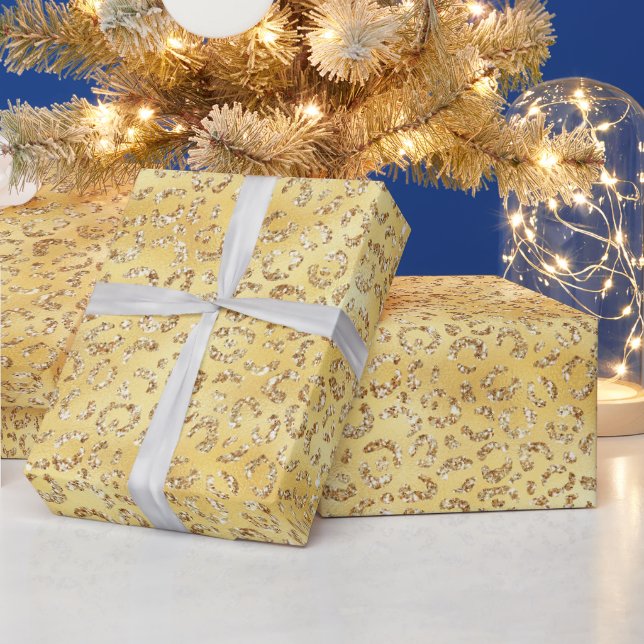 Papier Cadeau Impression léopard pailletée fausse dorée (Vacances)