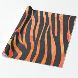Papier Cadeau Impression noire et orange Zebra