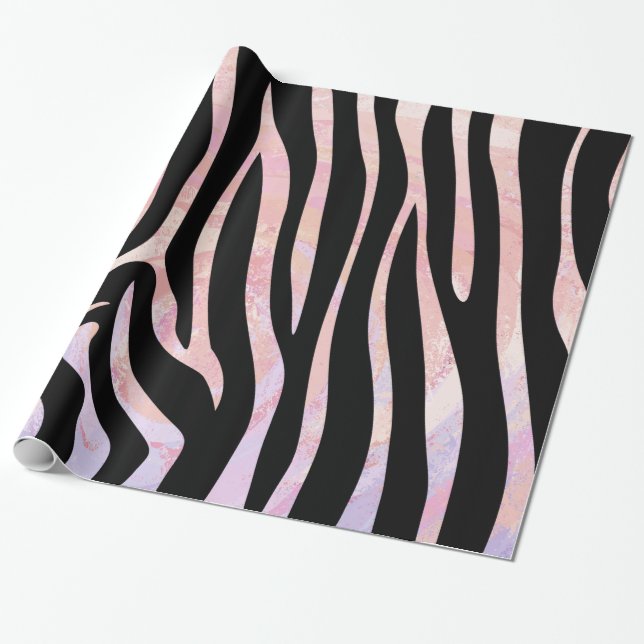 Papier Cadeau Impression noire et rose Zebra (Déroulé)
