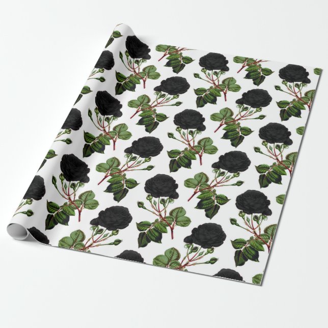 Papier Cadeau Impression Rose Noire (Déroulé)