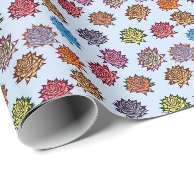Papier Cadeau Impression Rose pointillée, Modèle Floral Moderne (Coin rond)
