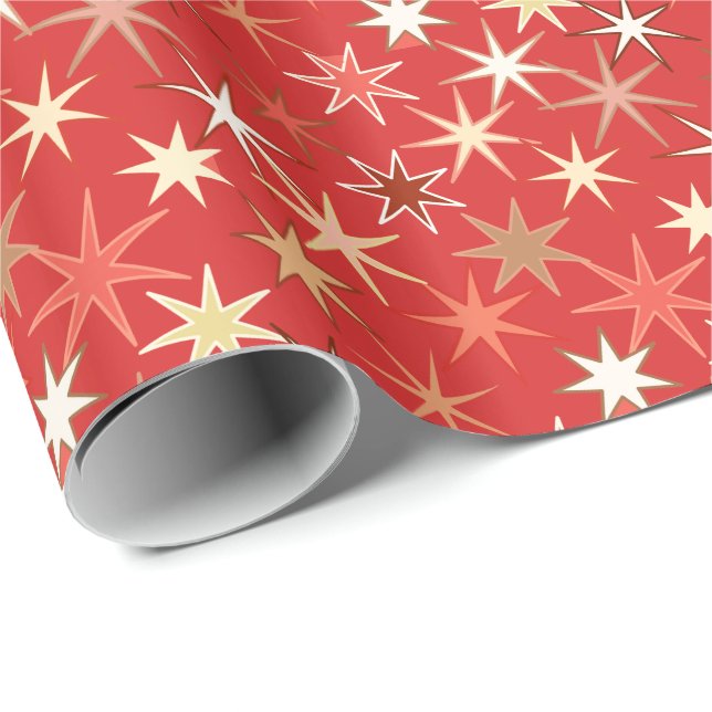 Papier Cadeau Impression Starburst Moderne, Orange Mandarin Fonc (Coin rond)