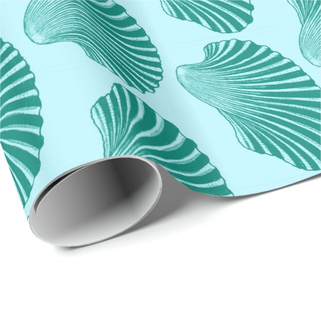 Papier Cadeau Impression, turquoise et aqua à coque de pétoncle (Coin rond)