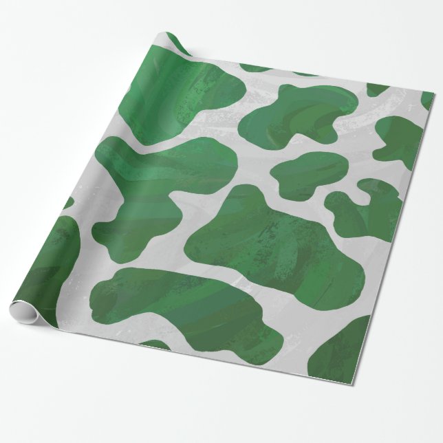 Papier Cadeau Impression verte et blanche de la vache (Déroulé)