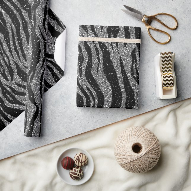Papier Cadeau Impression Zèbre Noir et Gris Argent (Artisanat)
