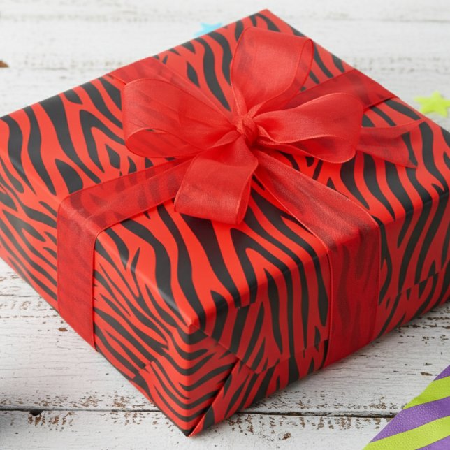 Papier Cadeau Impression Zèbre Petit Rouge Fluorescent (Fun Fluorescent Red Wrapping Paper for Cool 80's Kids Party. Modern Zebra Animal Print Gift Wrap)