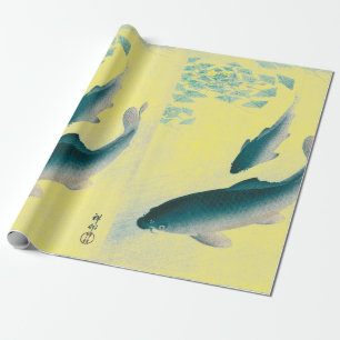 PAPIER CADEAU IMPRIMANTE JAPONAISE DE POISSON BAIGNADE JAUNE