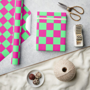 Papier Cadeau Imprimé à carreaux rose et vert