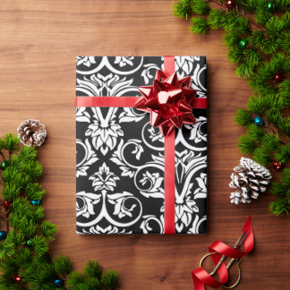 Papier Cadeau Imprimé à motif damassé grand format noir et blanc