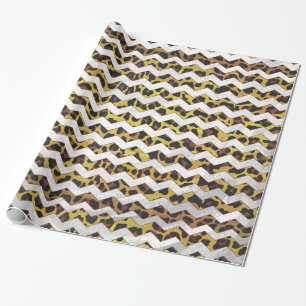 Papier Cadeau Imprimé Chevron Brun et Jaune Léopard