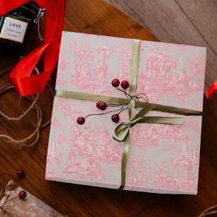 Papier Cadeau Imprimé chic bleu rose vintage toile de jouy