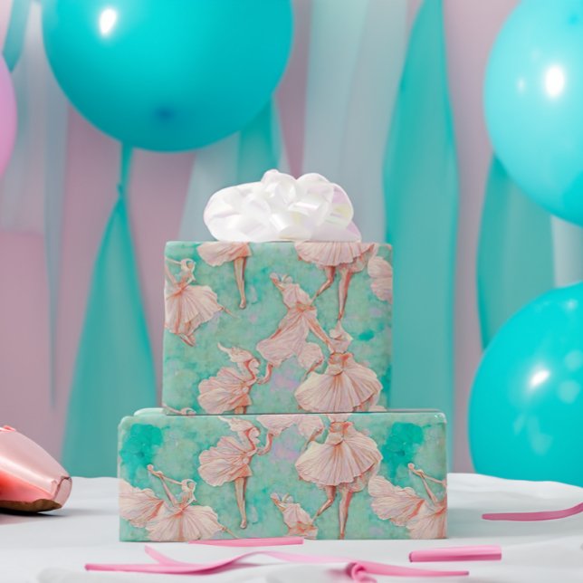 Papier Cadeau Imprimé de danseuse miniature pastels bleu et rose (Créateur téléchargé)