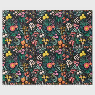 Papier Cadeau Imprimé de jardin sombre aux fleurs sauvages fanta