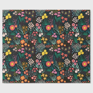 Papier Cadeau Imprimé de jardin sombre aux fleurs sauvages fanta