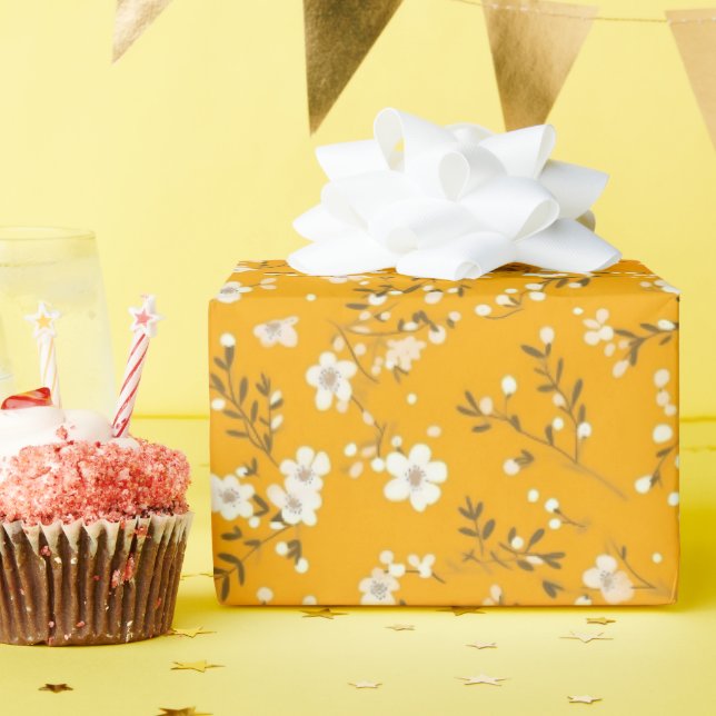 Papier Cadeau Imprimé de posie blanche sur fond doré (Fête d'anniversaire)