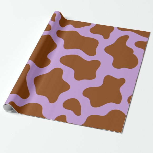 Papier Cadeau imprimé de vache brun violet pastel (Déroulé)