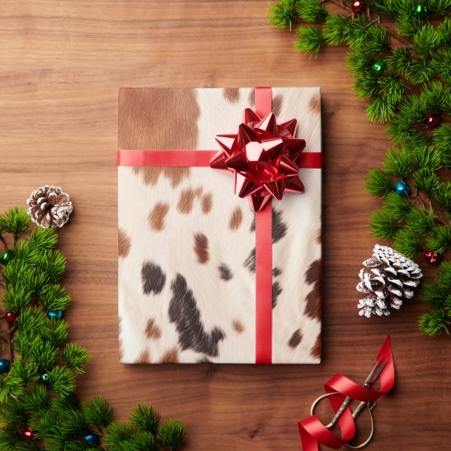 Papier Cadeau Imprimé faux vache marron noir crème (Cadeau de vacances)