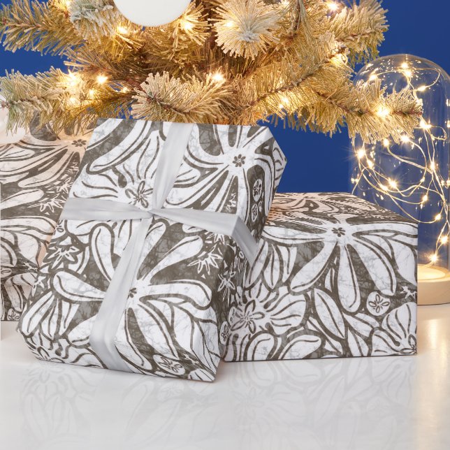 Papier Cadeau Imprimé hawaïen Naupaka ilima fleurs de tiare (Vacances)