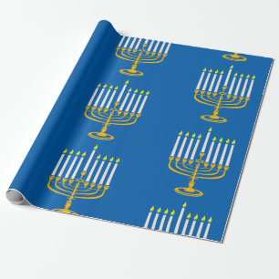 Papier Cadeau imprimé jaune menorah hanoukka